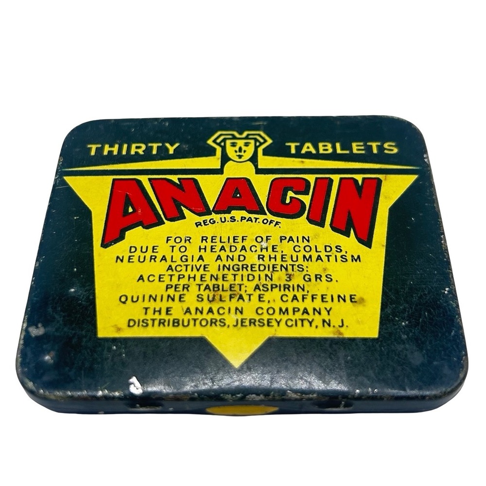 Vintage Anacin Tin Thirty Tablets Medicine Container Jersey City‎ NJ Advertising